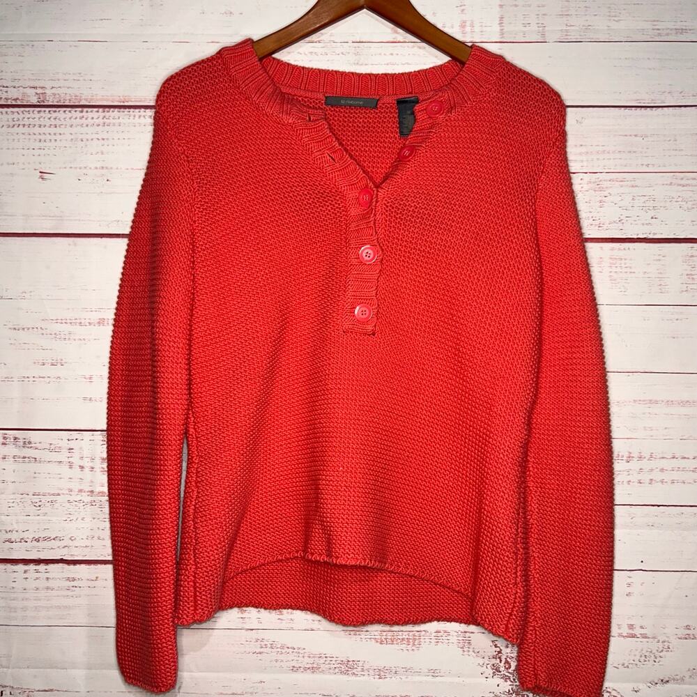 Liz Claibrone Coral Chunky Knit Button Sweater Size Medium